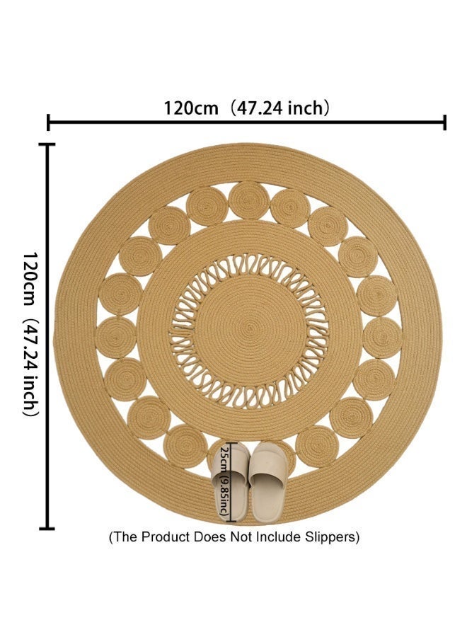 LAZY H CORNER Bohemian Round Rugs Hand Woven - Linen Natural Fiber Flower Shaped Circle Rugs for Bedroom & Living Room, Non-Slip & Washable Bath Mats, Home Decor For Family 100cm/120cm - Image 4